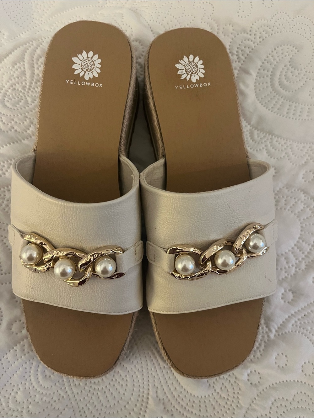 Yellow Box Cream Pearl-Accent Slide Mules 11 - Picture 2 of 5